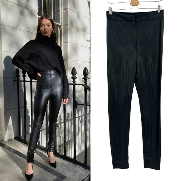 Aritzia Babaton Caspian Pants Vegan Leather High Waist Slim Black Size 10 - Picture 1 of 11